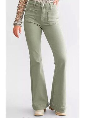 Risen Jeans Olive Green High-Rise Flare Pants